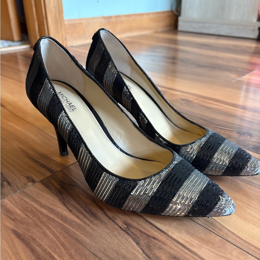 Michael Kors Striped Black and Silver Heels